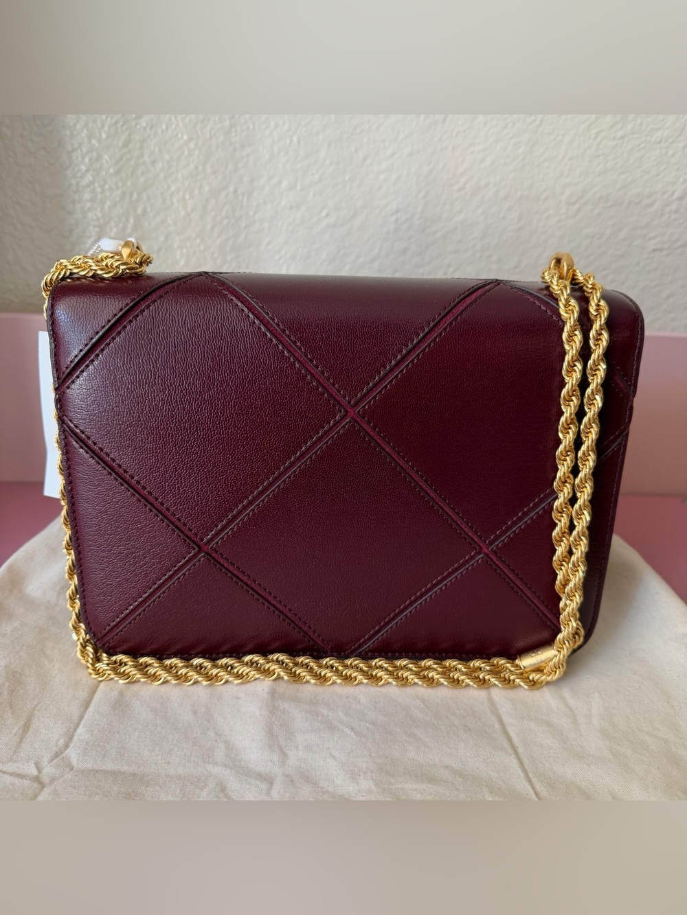 Brand New Tory Burch Eleanor Burgundy Leather Shoulder Bag - Picture 3 of 10